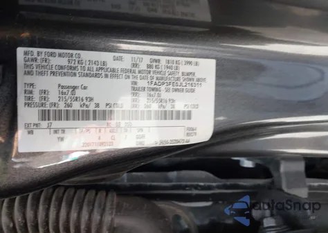 2018 Ford Focus Se z USA, uszkodzony, nr VIN 1FADP3FE0JL216311